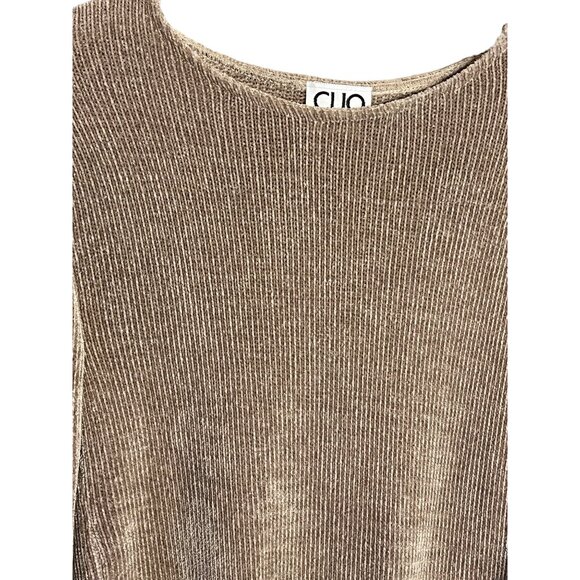 CLIO Sweater Knit Size Small Tan Crew Neck Long Sleeve Boho Chic Flaw - Picture 2 of 15